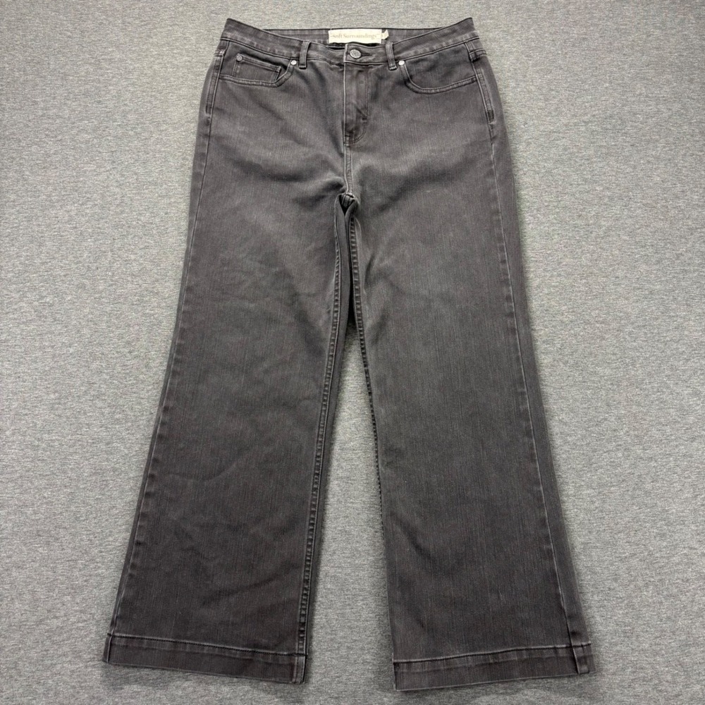 Soft Surroundings Jeans Womens 10P Wide Leg Cropped Black Denim Pants Zip Fly